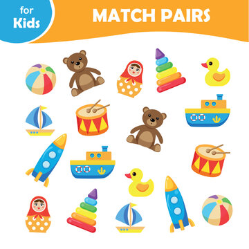 children's mini games. find match for each child's toy. educational cards, logic