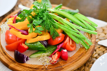 Chopped vegetables on cutting board