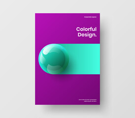 Unique booklet vector design concept. Abstract realistic balls pamphlet layout.