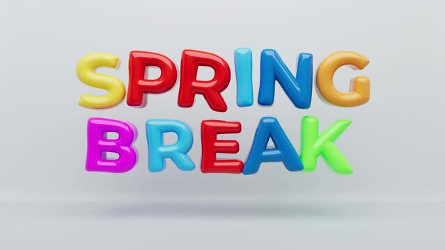 Colorful 3D SPRING BREAK Looping Banner Over White Background