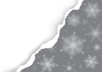 
Christmas torn paper, grey background with snowflakes.
Illustration of christmas paper background with place for your text or image. Vector available.