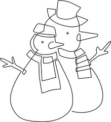 Snowman in a hat. Christmas decoration. Family entertainment for children building a snowman. Continuous line drawing. Vector illustration
