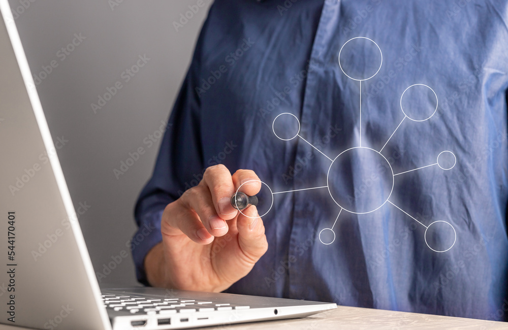 Poster Mindmap concept. Business data chart, graph. Abstract analysis, system, flowchart with circles