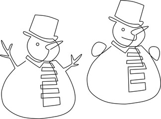 Snowman in a hat. Christmas decoration. Family entertainment for children building a snowman. Continuous line drawing. Vector illustration