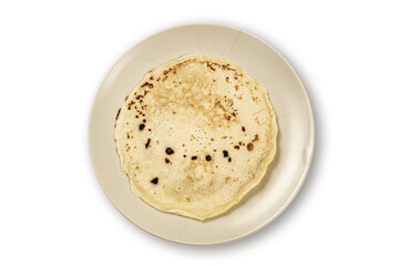 Pancakes on a cream colored plate isolated on transparent background