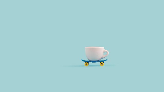 Coffee break concept with coffee cup on the skateboard 4k.