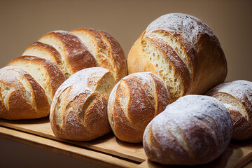 fresh bread is lying on a wooden board