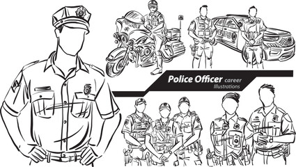 police officer career profession work doodle design drawing vector illustration