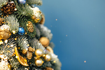 Handmade Christmas tree on a blue background.