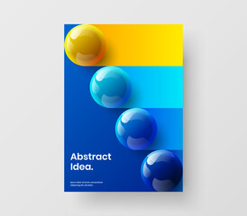 Bright 3D spheres pamphlet layout. Modern catalog cover A4 vector design illustration.
