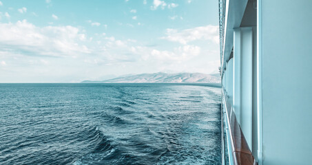 Cruise ship sailing on the ocean. Cruise travel concept.