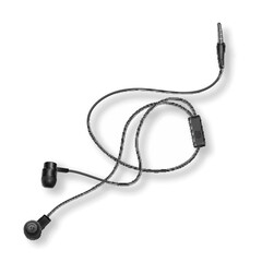 Realistic, black headphones on white background, vector illustration