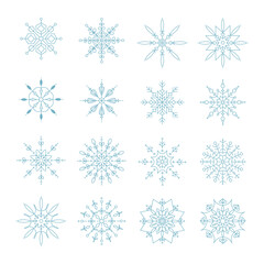 Set of snowflakes, vector elegant outline illustration