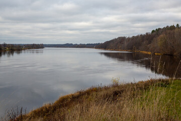 November scene at the river Daugava in Skriveri on a cloudy day in Latvia