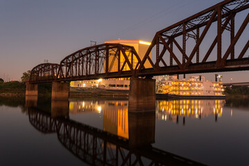 Bridge in Shreveport, Louisiana, across Red River, in blue hours