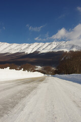 The snow-covered road that leads to Passo San Leonardo. Majella plateau - Abruzzo	
