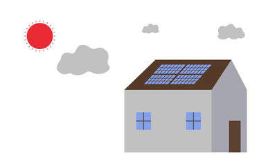 Use of solar panels on the roof of the house for the production of electricity. Flat style. Vector.