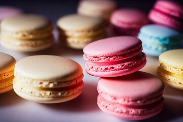 French macaroons lie on a dark background