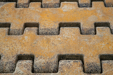 Dirty caterpillars close-up. The rusty background looks like the steps of a staircase. Cool...