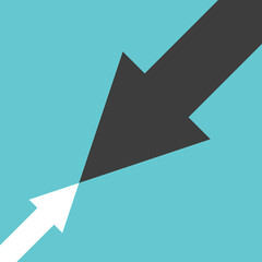 Opposite small arrow against big one. Discrimination, competition, force, challenge, obstinacy and inequality concept. Flat design. EPS 8 vector illustration, no transparency, no gradients