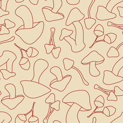 Scattered Fall Outlined Mushrooms and Acorns Surface Design Textiles Seamless Repeat Pattern Design