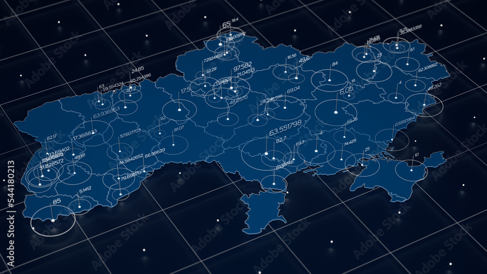 Poster ukraine blue map big data visualization. futuristic map infographic. information aesthetics. visual 