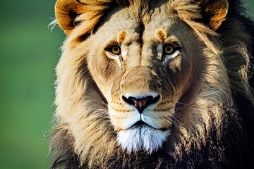 face of a male lion close up