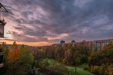 Autumn light color day in Liberec city in north Bohemia