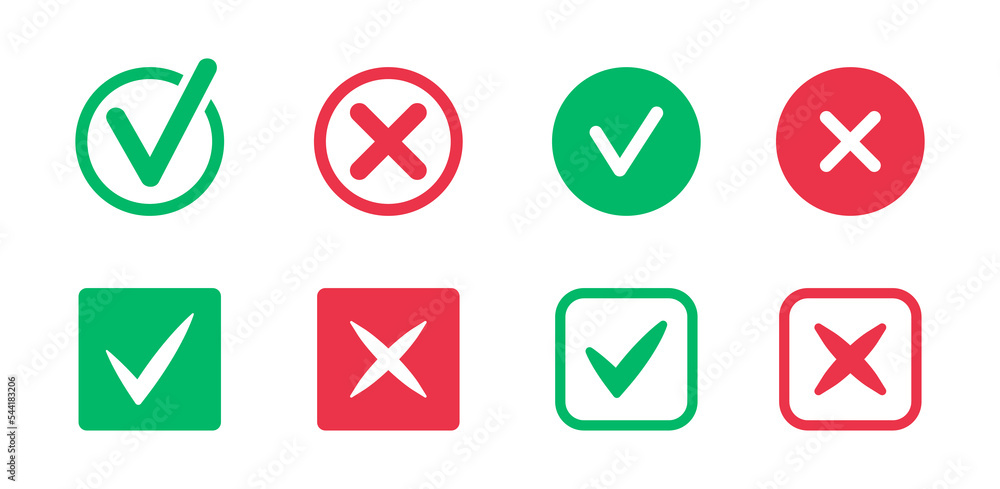 Poster check mark and cross icons. green check mark and red cross. tick and cross signs. approved and rejec