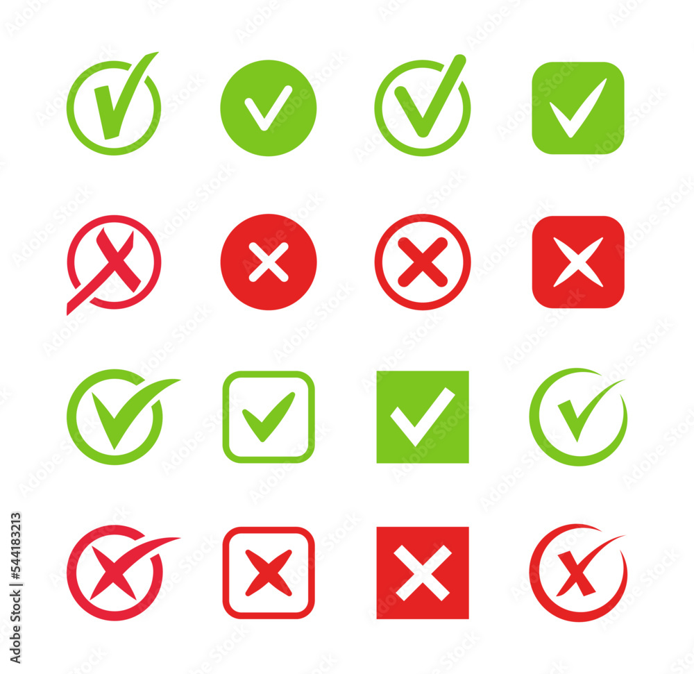 Poster check mark and cross icons. green check mark and red cross. tick and cross signs. approved and rejec