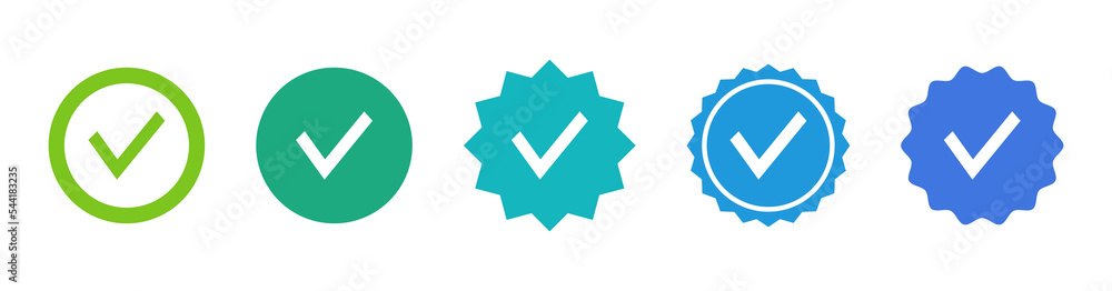 Poster check mark icons. profile verification check marks icon. approved symbol. verified account badge. qu
