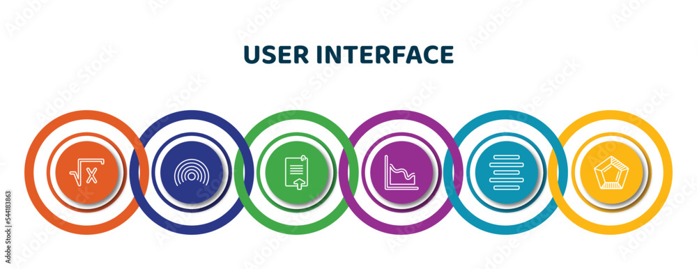 Poster editable thin line icons with infographic template. infographic for user interface concept. included square root, wi-fi, uploading file, multiple variable lines, justify, pentagonal chart icons.