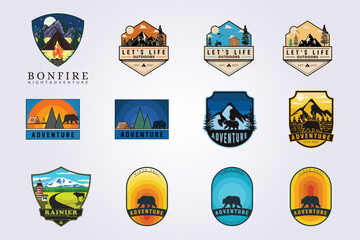 Fototapeta premium bundle of mountain camping adventure outdoor bear vector logo set illustration design badge