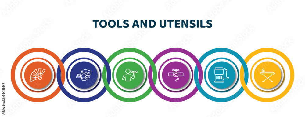Poster editable thin line icons with infographic template. infographic for tools and utensils concept. incl