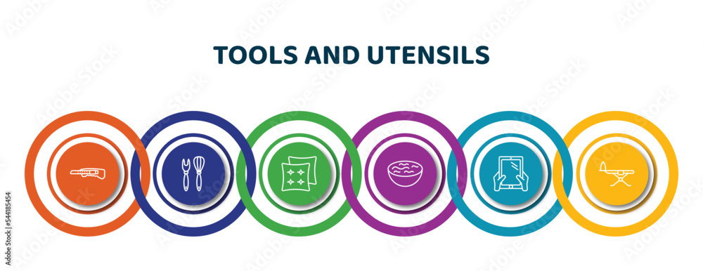 Poster editable thin line icons with infographic template. infographic for tools and utensils concept. incl