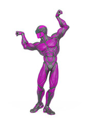 Obraz na płótnie Canvas super hero is doing a dynamic bodybuilder pose in an exosuit