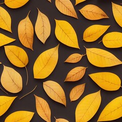 Seamless pattern with yellow orange autumn fall leaves