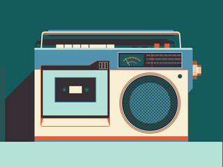 Tape recorder cassette audio device. Illustration. Retro style vector.