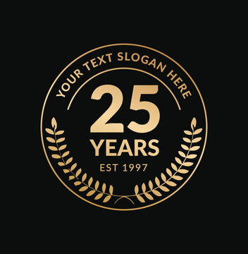 Gold 25 years anniversary logo template. Vector and illustration.