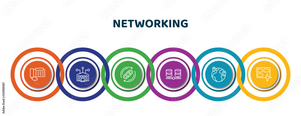 Aufkleber editable thin line icons with infographic template. infographic for networking concept. included dom