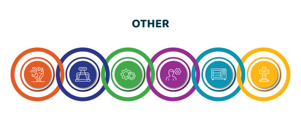 editable thin line icons with infographic template. infographic for other concept. included zambie hand, office clip, tings, it specialist, microvawe, tombstone with cross icons.