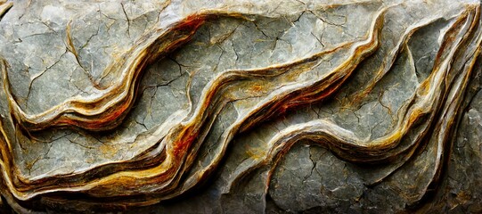Abstract whirlwind quartzite stone white with gold and black