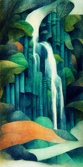 Abstract Illustration Art Nouvea Waterfall