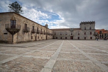 Facade of the Pazo de Fefiñanes and Plaza de Fefiñans in Cambados. Galician manor. Galicia