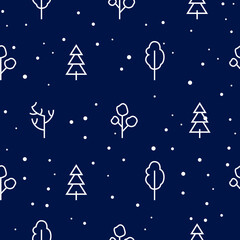 Naklejka premium Simple Christmas and New Year background with white line drawings of different trees. Template for holiday packaging, gift paper, messages and social media stories templates