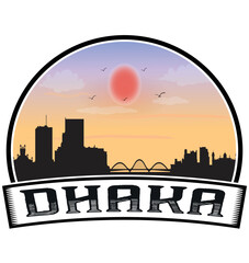 Dhaka Bangladesh Skyline Sunset Travel Souvenir Sticker Logo Badge Stamp Emblem Coat of Arms Vector Illustration EPS