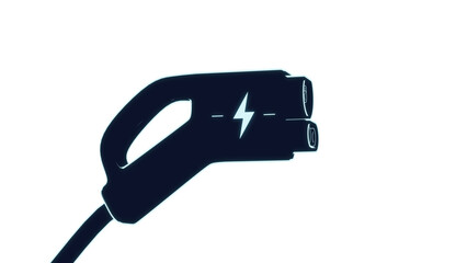 Fototapeta premium EV car power cable on electric charging station with modern lightning neon icon, green eco vehicle recharging clean energy 3d PNG background illustration