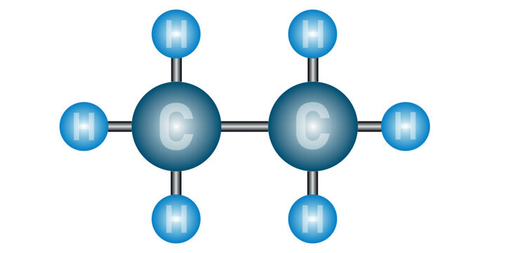 3d chemical structure of ethane formula molecule. Scientific vector illustration isolated on white background.