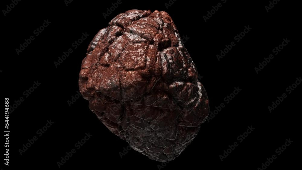 Aufkleber realistic looping 3d animation of the spinning rusty iron or steel nugget demonstration rendered in 