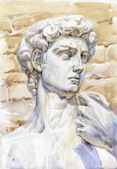 The portrait of David sculpture. A masterpiece of the Renaissance.